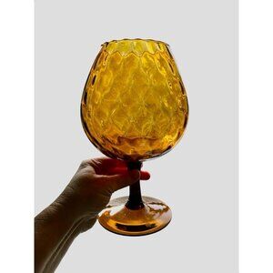 Vintage70s Hand Blown Amber Gold Art Glass Snifter Optic Mid Century 9.5" Italy